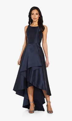Adrianna Papell High Low Mikado Gown With Asymmetrical Detail In Midnight Size 0